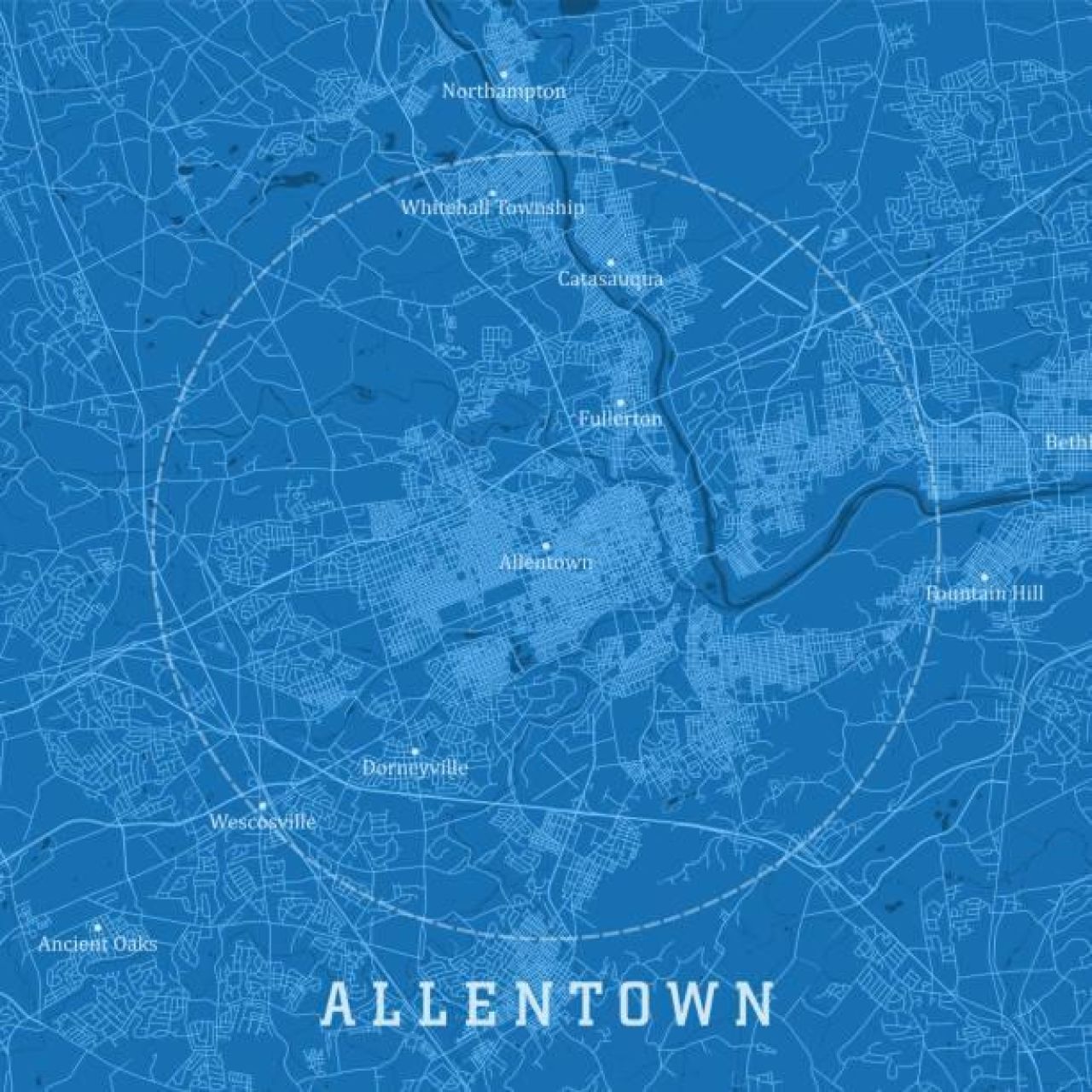 Monochromatic satellite map of Allentown