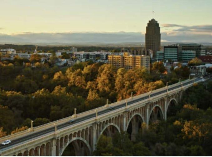 Aerial view of Allentown, PA in the fall.